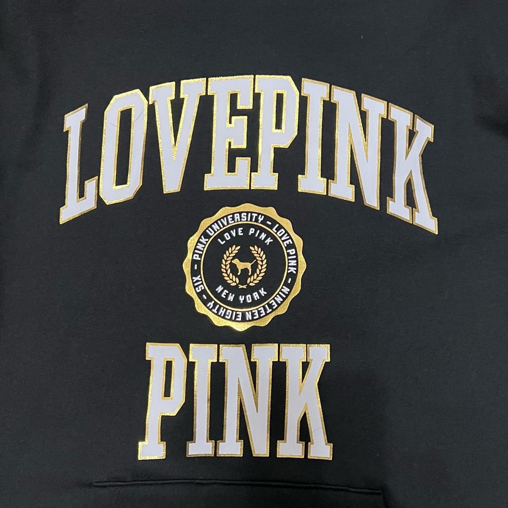 NWT Pink Victoria’s Secret Black Love Pink University Hoodie Oversized - Picture 4 of 9